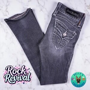 Rock Revival Jeans Women's 28 Chrissie Straight Acid Wash Flap Pockets 28x33 Y2K